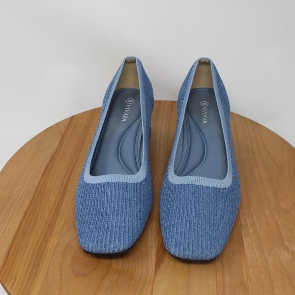 Vivaia Shoes Womens 6 Square Toe Chunky Heels Melody Pro Block Knit Pumps Blue - Picture 5 of 11